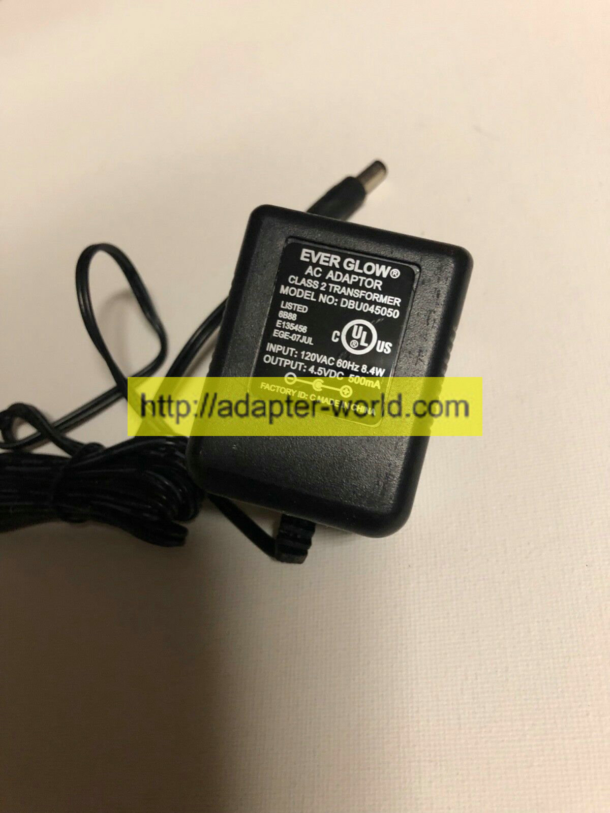 *100% Brand NEW* 4.5V 500mA Everglow DBU045050 AC Adapter Power Adapter